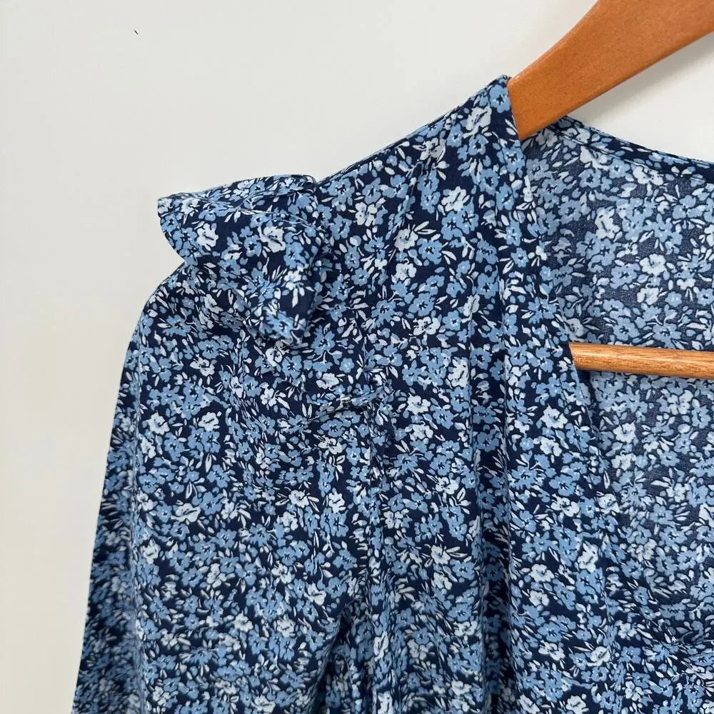 J.CREW Blue Floral Lightweight Cotton Puff Sleeve Mini Dress BK511 // XS